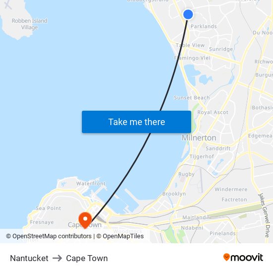 Nantucket to Cape Town map