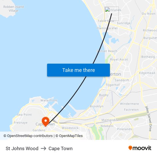 St Johns Wood to Cape Town map