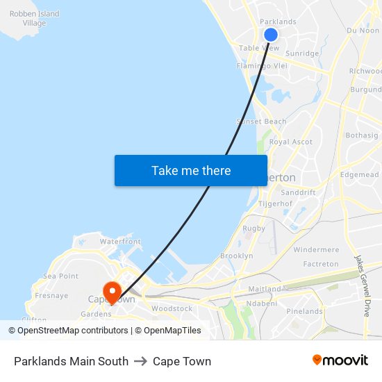 Parklands Main South to Cape Town map