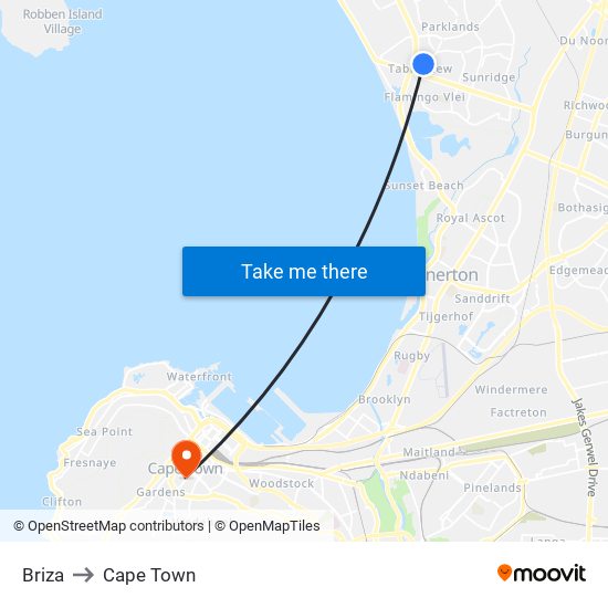 Briza to Cape Town map