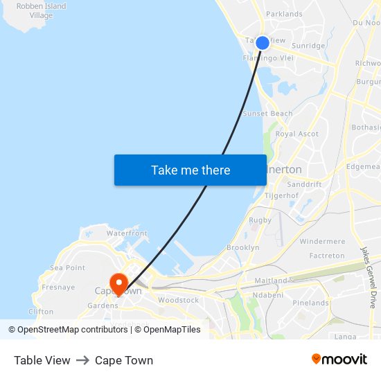 Table View to Cape Town map