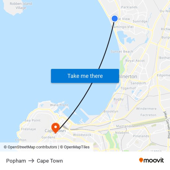 Popham to Cape Town map