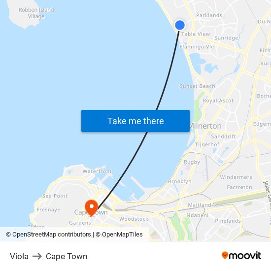 Viola to Cape Town map