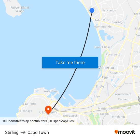 Stirling to Cape Town map