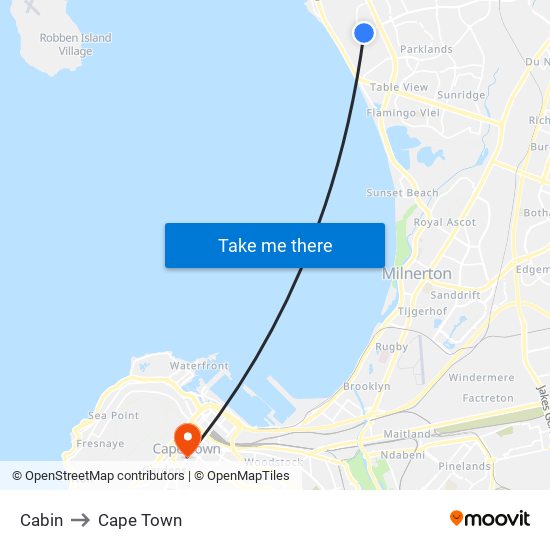 Cabin to Cape Town map