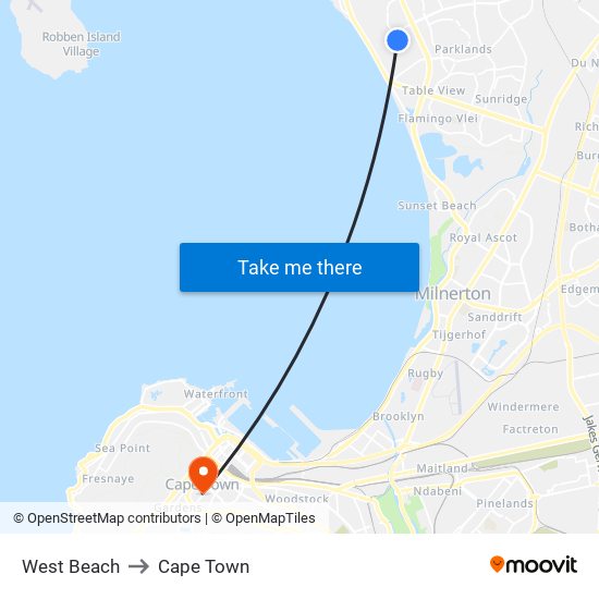 West Beach to Cape Town map