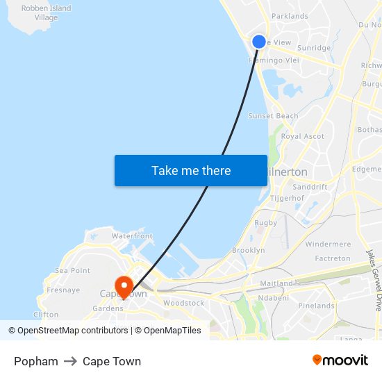 Popham to Cape Town map