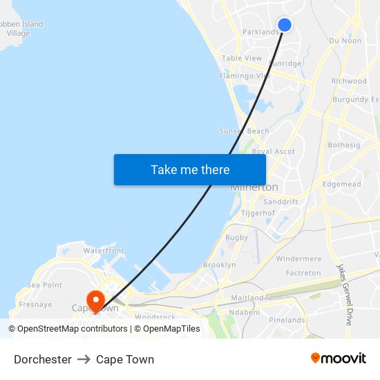 Dorchester to Cape Town map