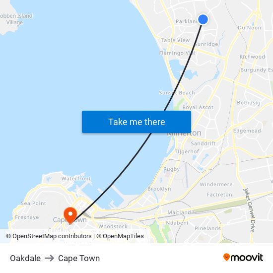 Oakdale to Cape Town map