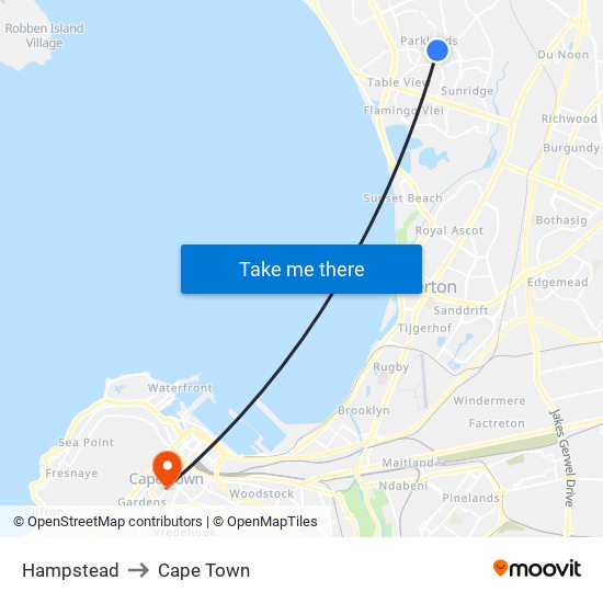 Hampstead to Cape Town map