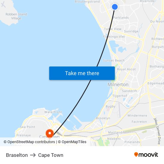 Braselton to Cape Town map