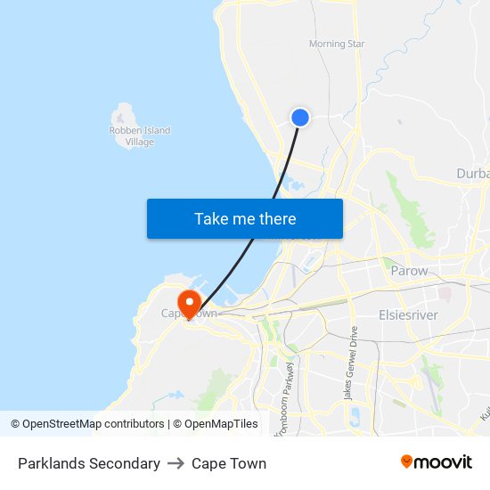 Parklands Secondary to Cape Town map