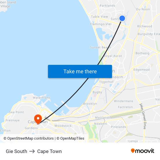 Gie South to Cape Town map