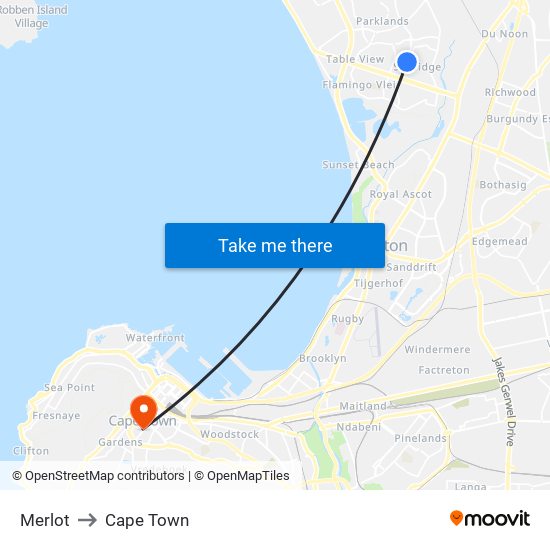 Merlot to Cape Town map