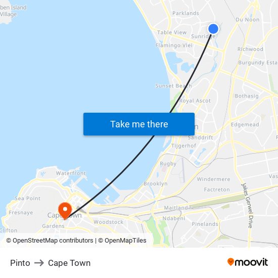 Pinto to Cape Town map