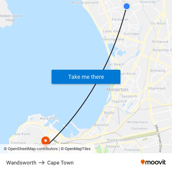 Wandsworth to Cape Town map