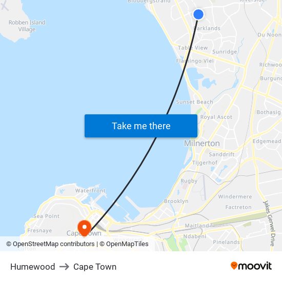 Humewood to Cape Town map