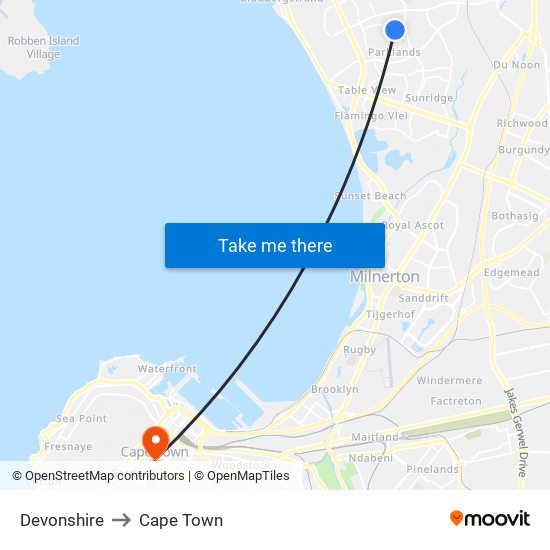 Devonshire to Cape Town map