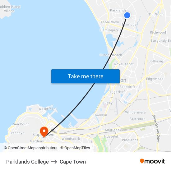 Parklands College to Cape Town map