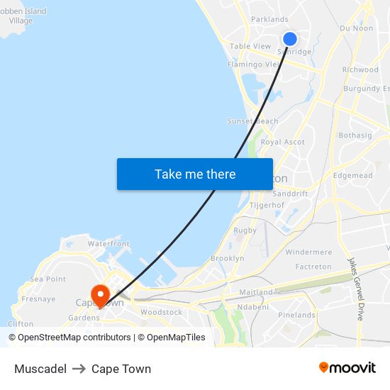 Muscadel to Cape Town map