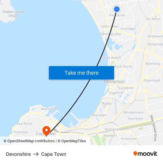 Devonshire to Cape Town map