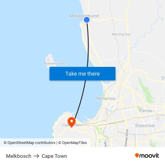 Melkbosch to Cape Town map