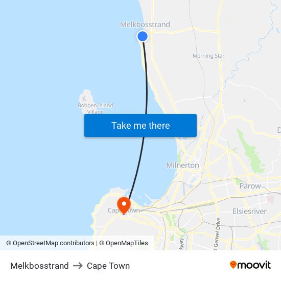 Melkbosstrand to Cape Town map