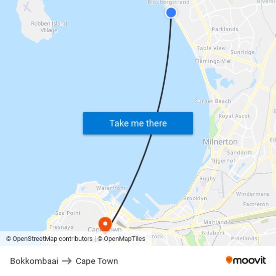 Bokkombaai to Cape Town map