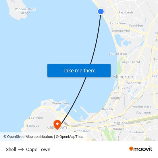 Shell to Cape Town map
