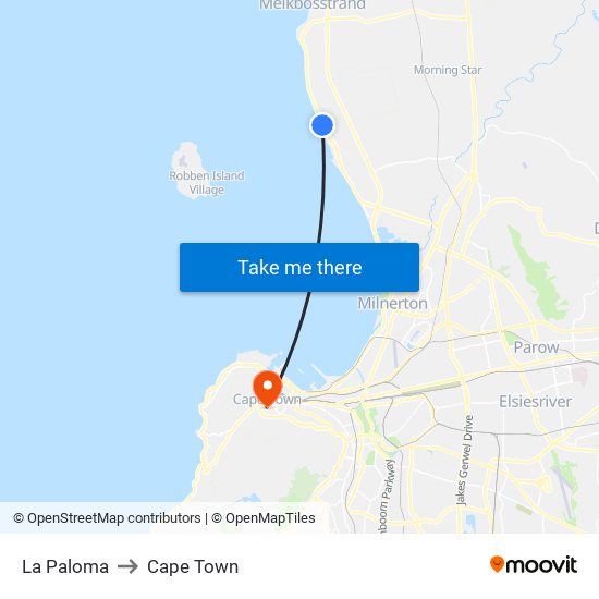 La Paloma to Cape Town map