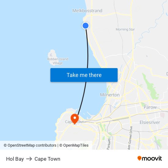 Hol Bay to Cape Town map