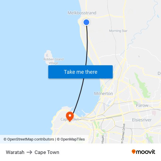 Waratah to Cape Town map