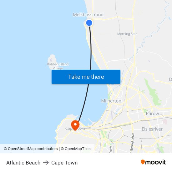 Atlantic Beach to Cape Town map