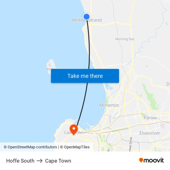 Hoffe South to Cape Town map