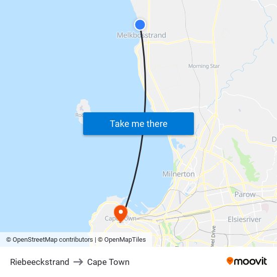 Riebeeckstrand to Cape Town map