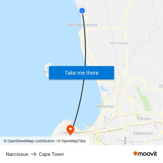 Narcissus to Cape Town map