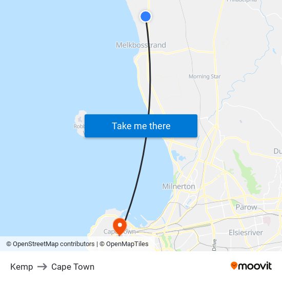 Kemp to Cape Town map