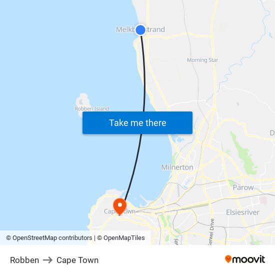 Robben to Cape Town map