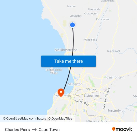 Charles Piers to Cape Town map