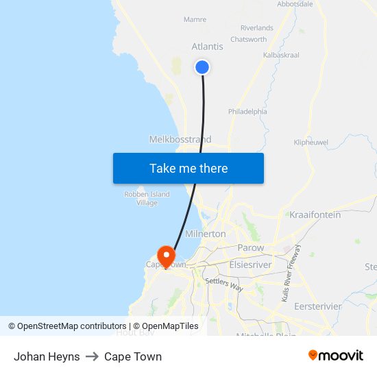 Johan Heyns to Cape Town map