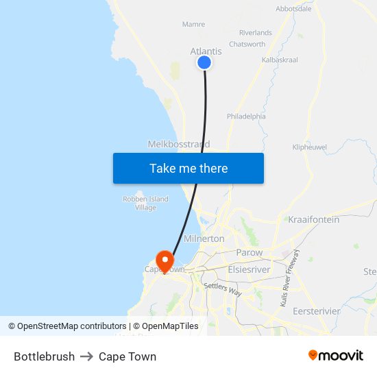 Bottlebrush to Cape Town map