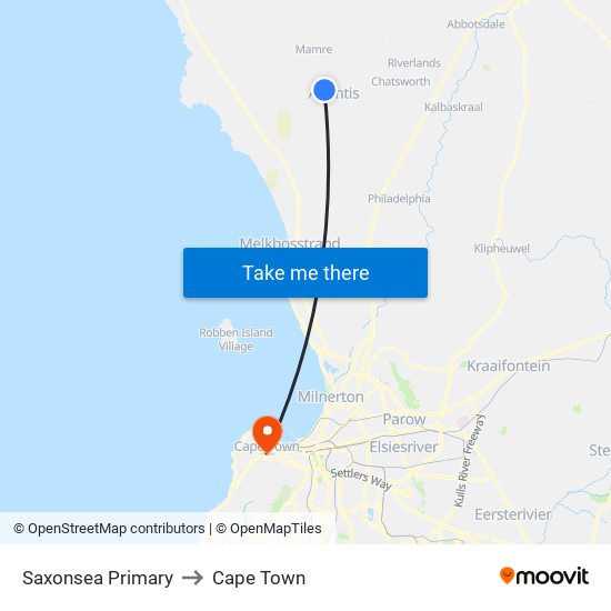 Saxonsea Primary to Cape Town map