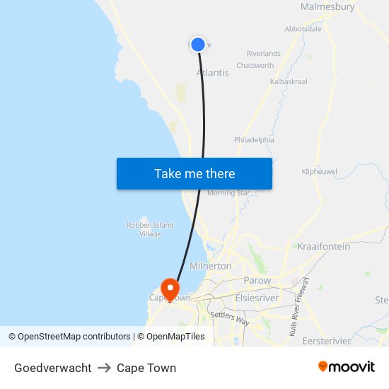 Goedverwacht to Cape Town map