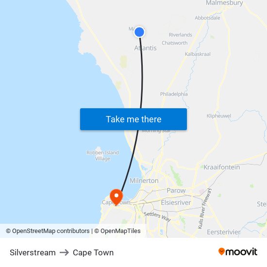 Silverstream to Cape Town map