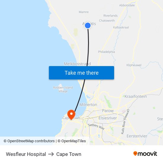 Wesfleur Hospital to Cape Town map