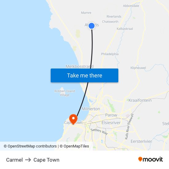 Carmel to Cape Town map