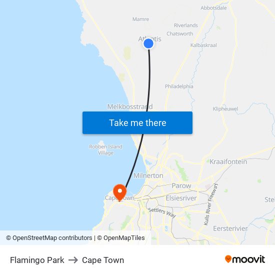 Flamingo Park to Cape Town map