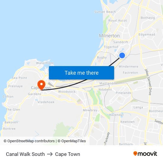 Canal Walk South to Cape Town map