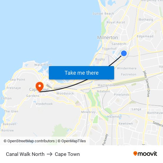 Canal Walk North to Cape Town map