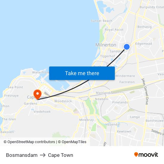 Bosmansdam to Cape Town map